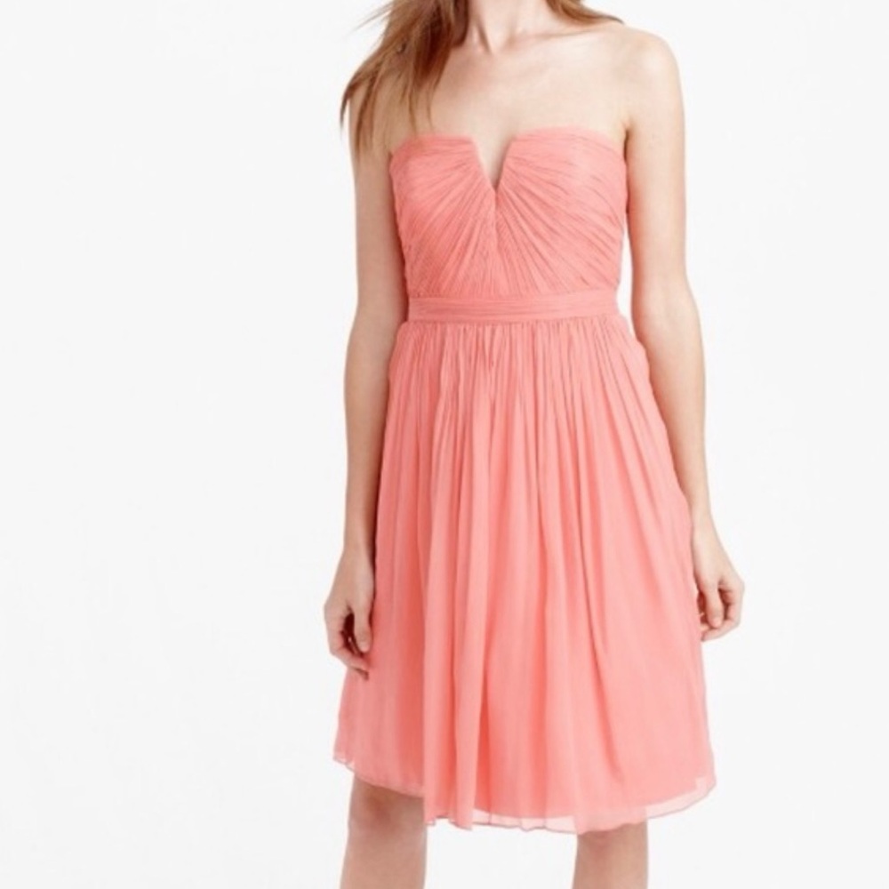 J.Crew Silk Chiffon Strapless Sweetheart Bridesmaid Dress – Coral (Size 2)